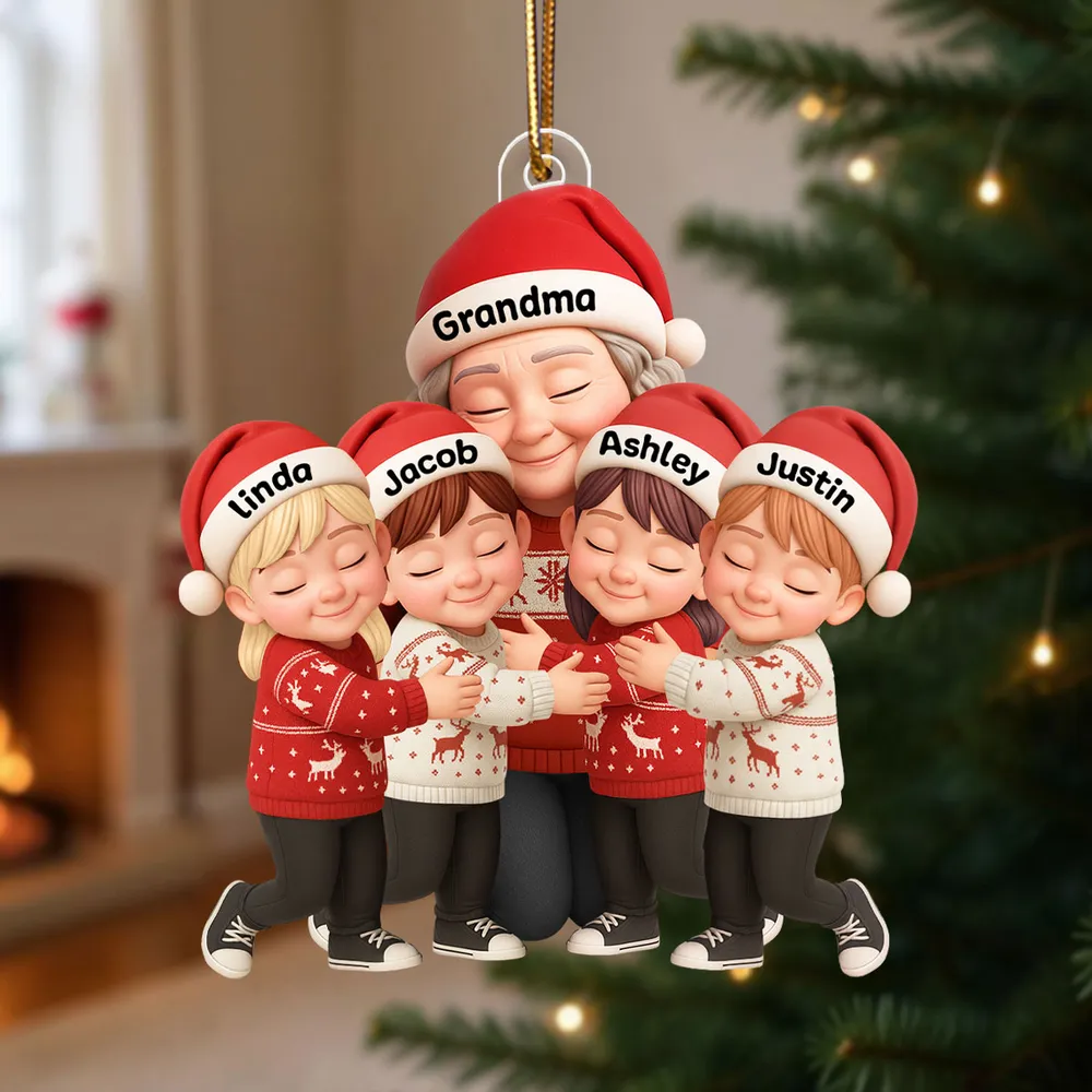 Grandma & Grandkids Christmas Acrylic Ornament – A Heartwarming Gift with Clear Print & Festive Charm - Image 2