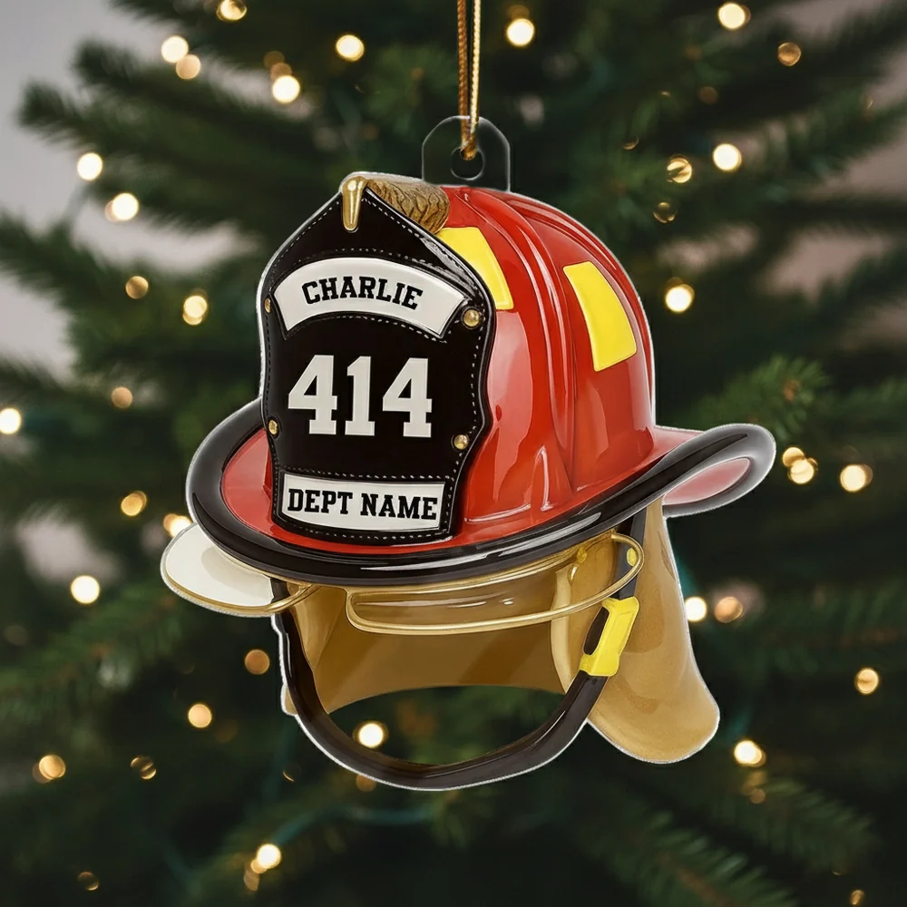 Personalized Firefighter Helmet Ornament – Custom Tribute Gift for Heroes & Families, Acrylic Christmas Decoration