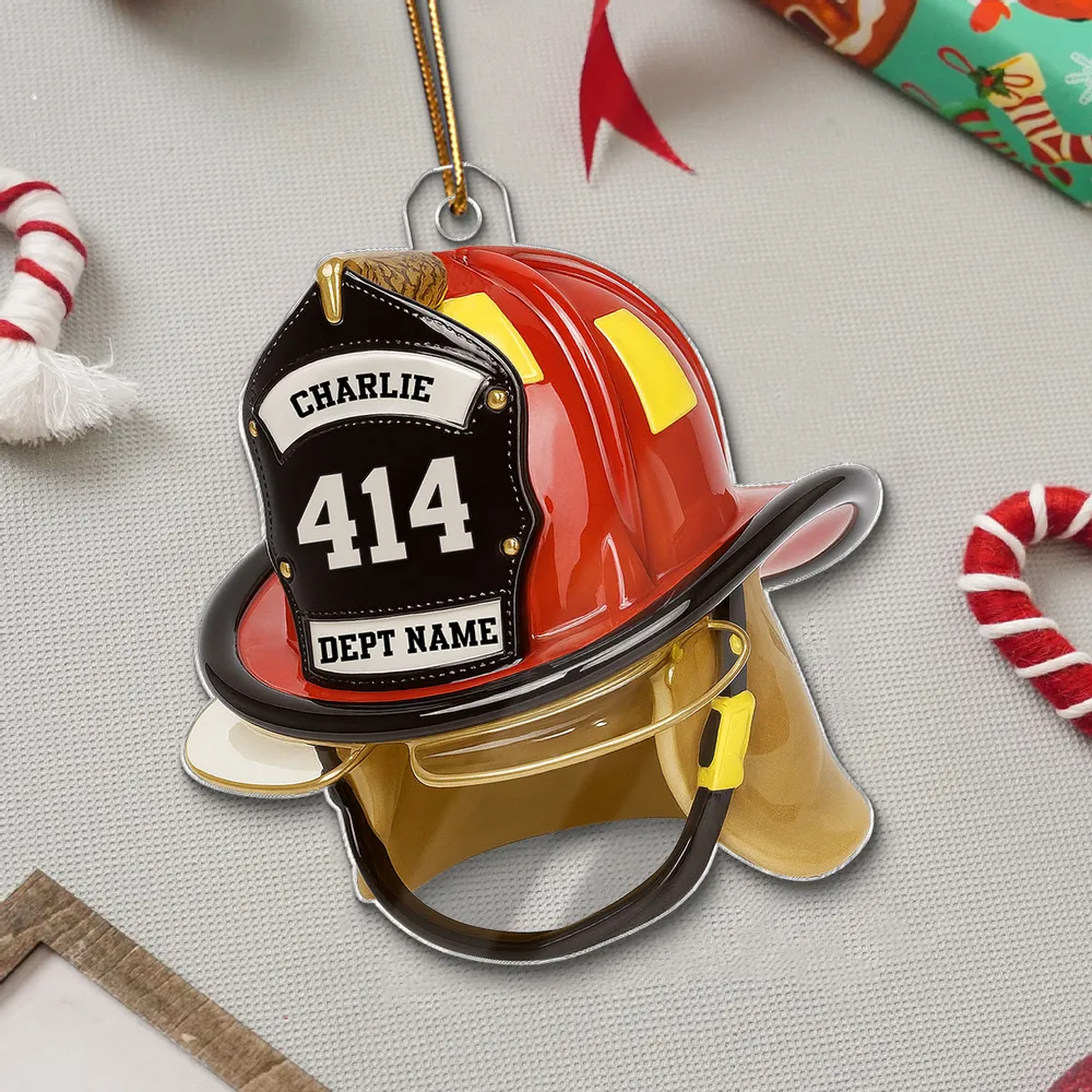 Personalized Firefighter Helmet Ornament – Custom Tribute Gift for Heroes & Families, Acrylic Christmas Decoration - Image 2