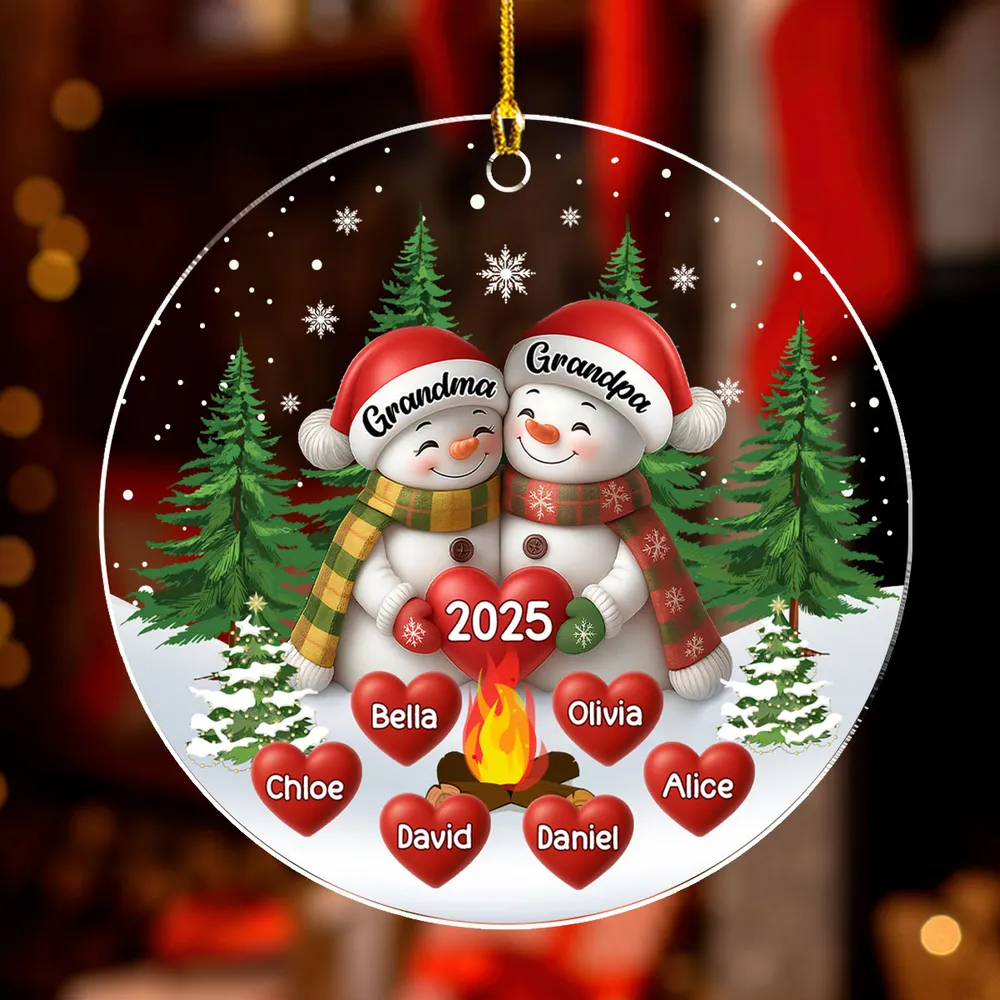 Acrylic Ornament for Grandparents – Cozy Snowman Design with Clear Print and Textured Finish, a Perfect Christmas Gift for Family Love - Image 2
