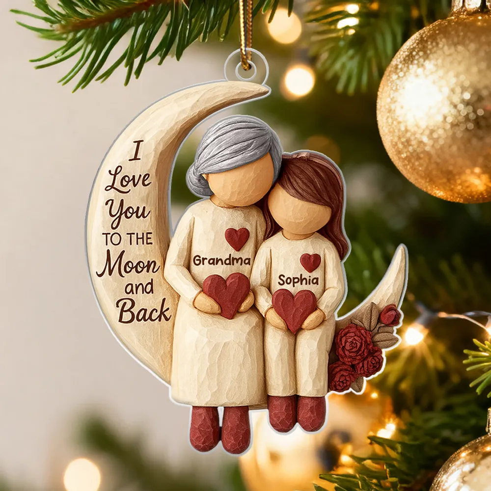 Grandma Grandkids on Moon - Personalized Acrylic Ornament - Heartfelt Christmas Gift for Grandma, Grandkids - Image 3