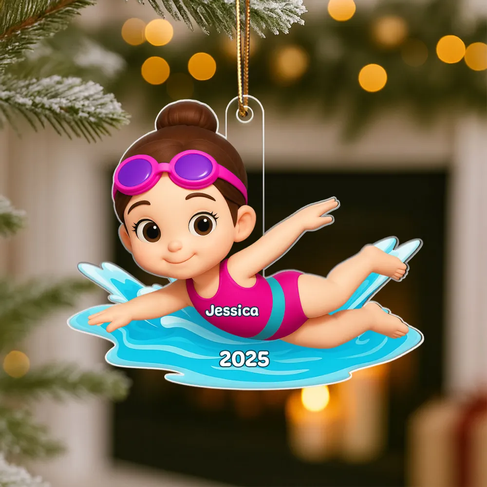 Cartoon Swimmer Acrylic Ornament | Custom Kid Design | Playful Pose, Perfect Gift for Children's Day or Birthday