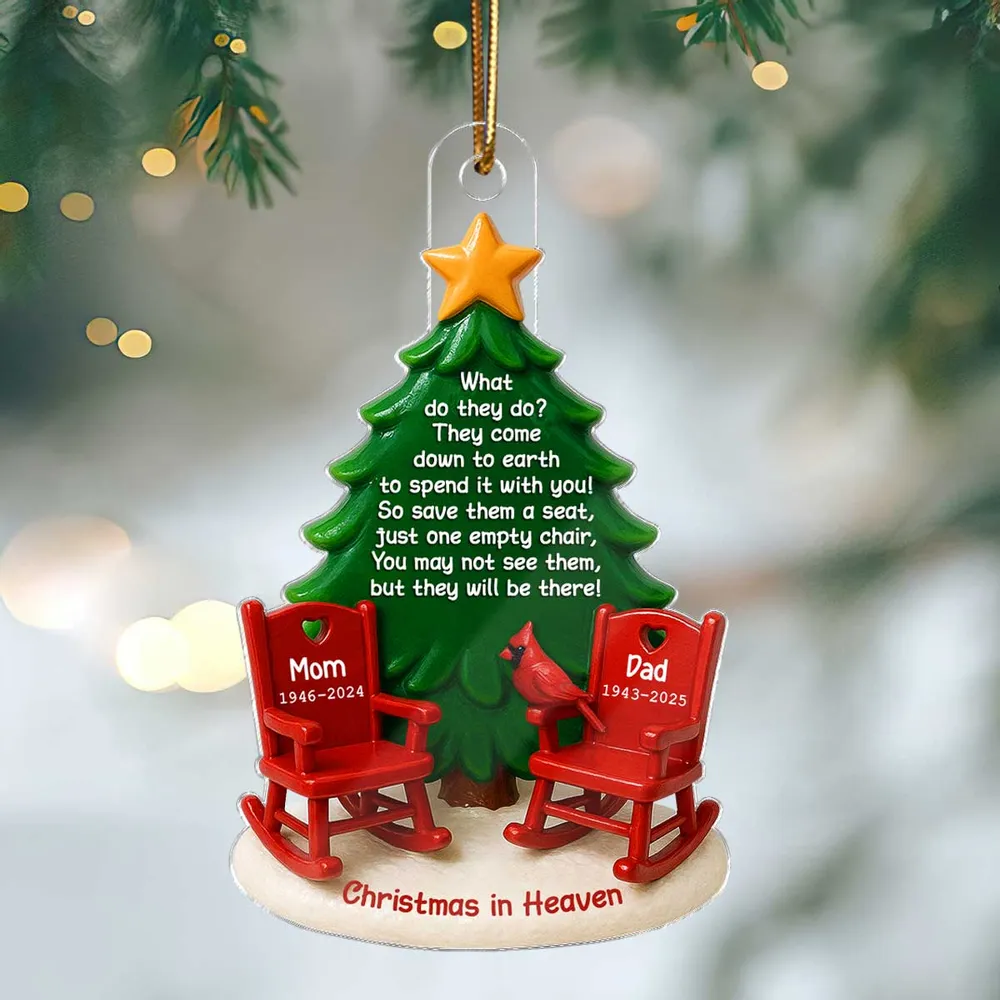Acrylic Ornament Christmas in Heaven – Red Rocking Chairs & Tree Design, Touching Memorial Gift for Parents or Family - Image 2