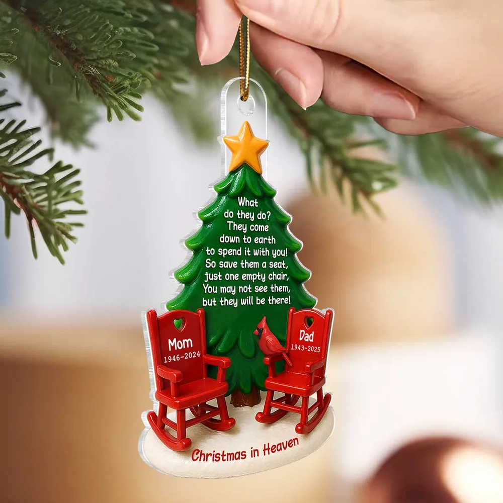 Acrylic Ornament Christmas in Heaven – Red Rocking Chairs & Tree Design, Touching Memorial Gift for Parents or Family - Image 3