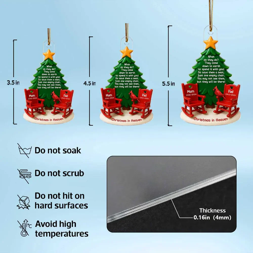 Acrylic Ornament Christmas in Heaven – Red Rocking Chairs & Tree Design, Touching Memorial Gift for Parents or Family - Image 4