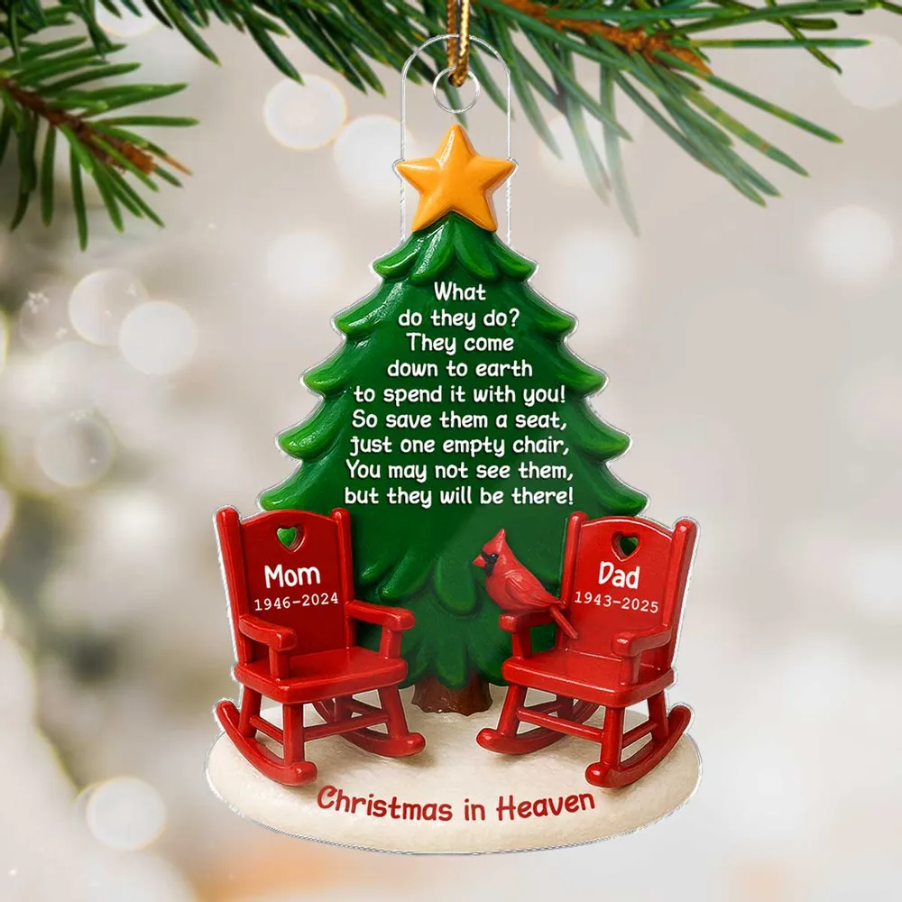 Acrylic Ornament Christmas in Heaven – Red Rocking Chairs & Tree Design, Touching Memorial Gift for Parents or Family - Image 5
