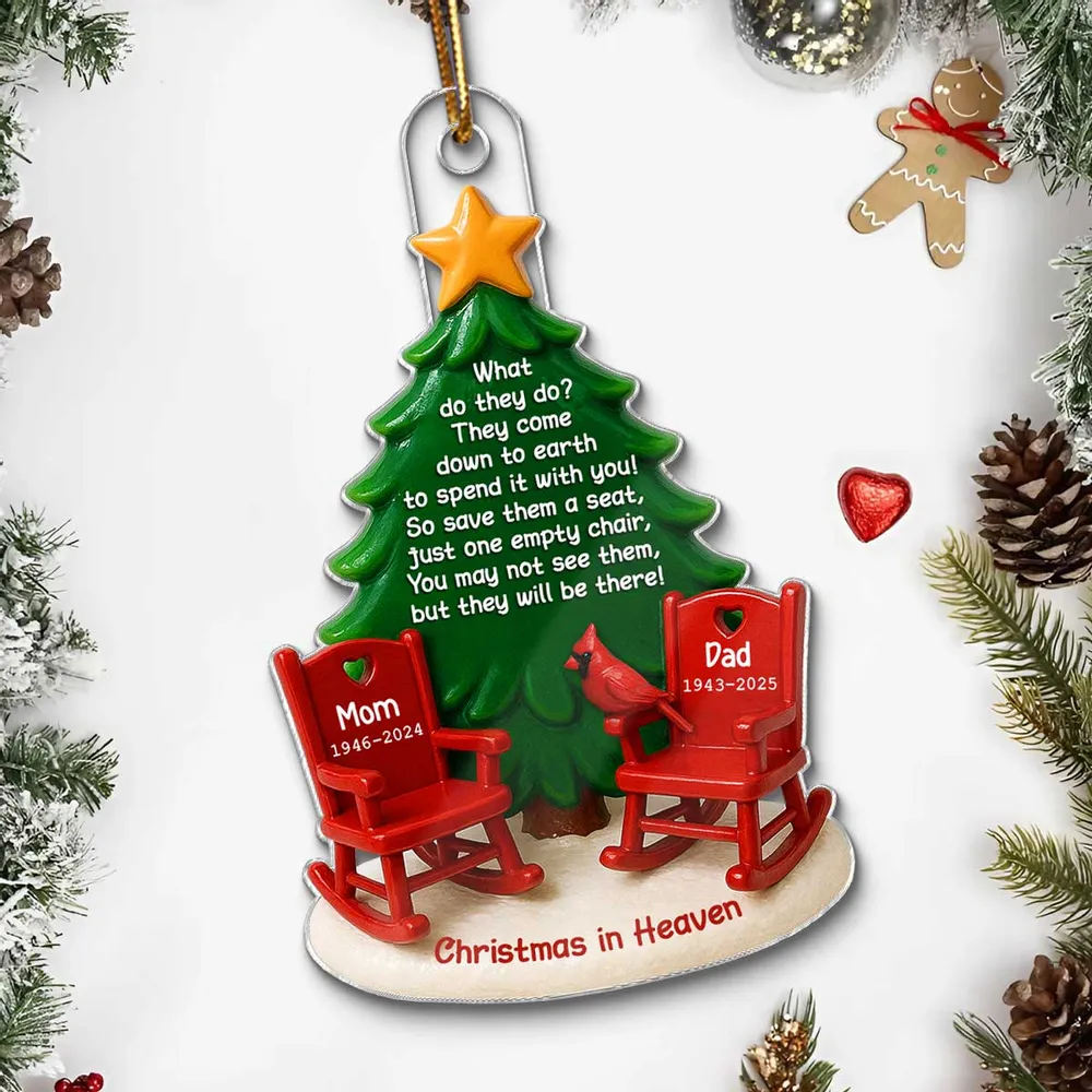 Acrylic Ornament Christmas in Heaven – Red Rocking Chairs & Tree Design, Touching Memorial Gift for Parents or Family - Image 6