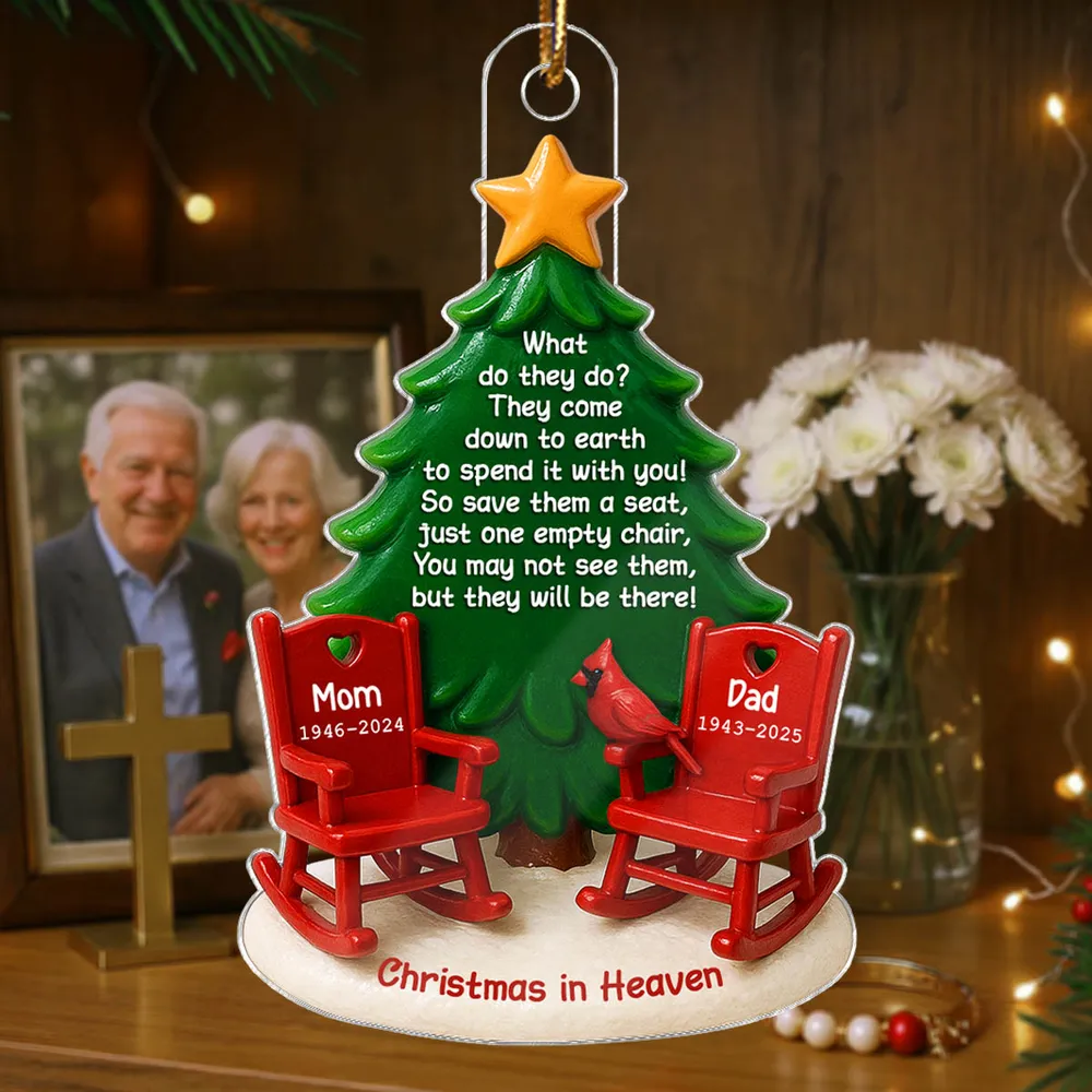 Acrylic Ornament Christmas in Heaven – Red Rocking Chairs & Tree Design, Touching Memorial Gift for Parents or Family - Image 7