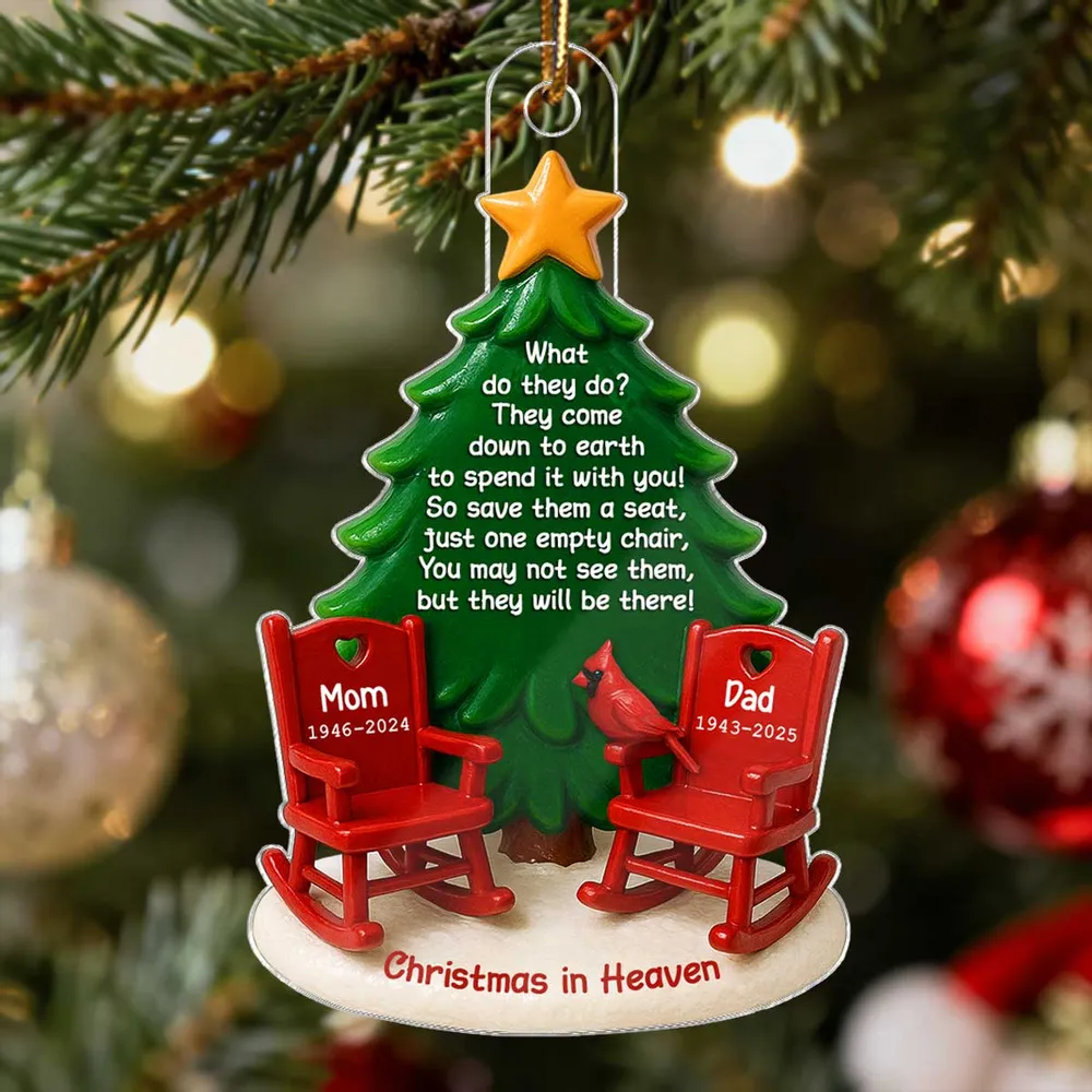 Acrylic Ornament Christmas in Heaven – Red Rocking Chairs & Tree Design, Touching Memorial Gift for Parents or Family - Image 8