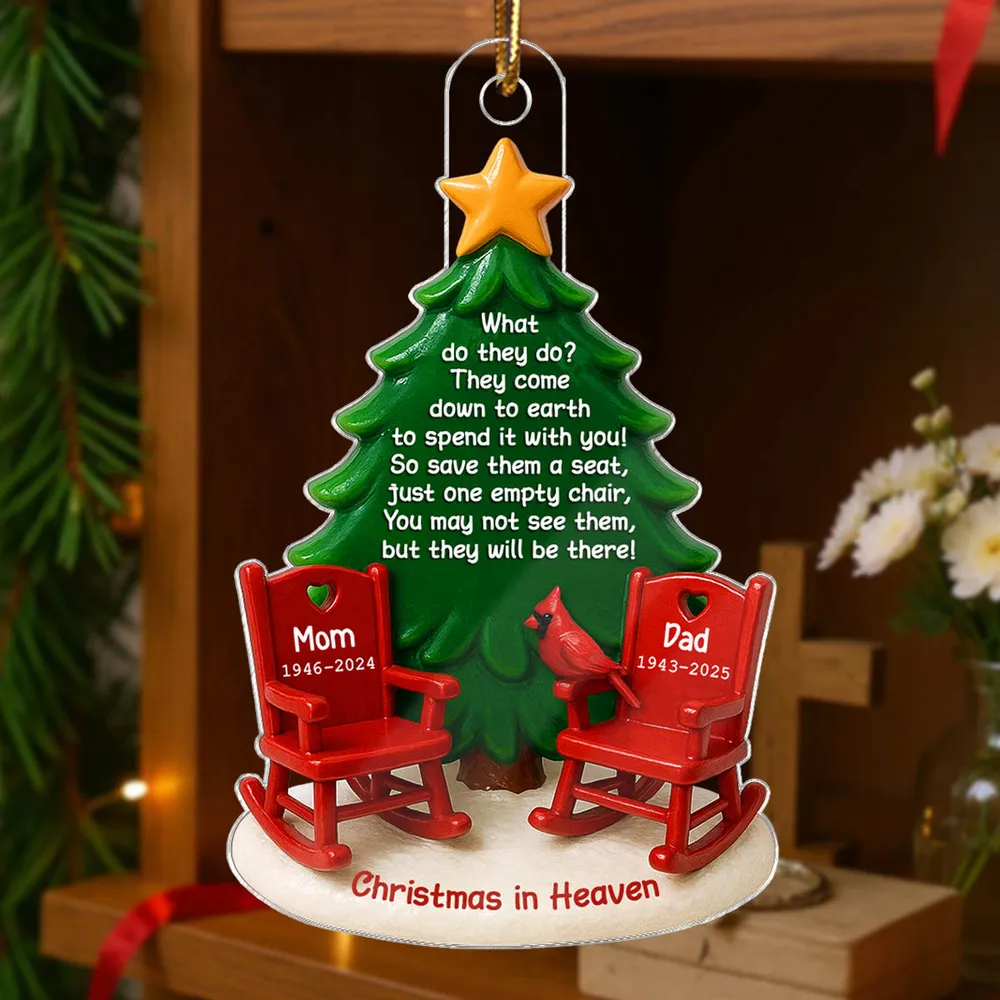 Acrylic Ornament Christmas in Heaven – Red Rocking Chairs & Tree Design, Touching Memorial Gift for Parents or Family - Image 9