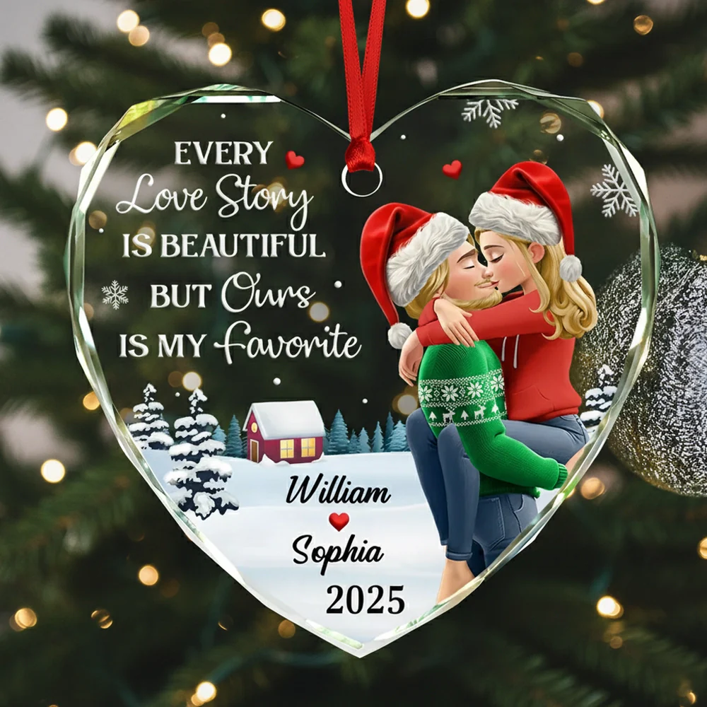 Our Favorite Love Story: Personalized Crystal Heart Christmas Ornament for Couples - Keepsake Gift