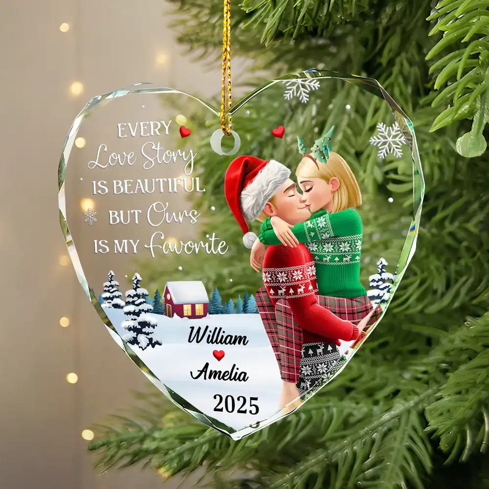 Our Favorite Love Story: Personalized Crystal Heart Christmas Ornament for Couples - Keepsake Gift - Image 2