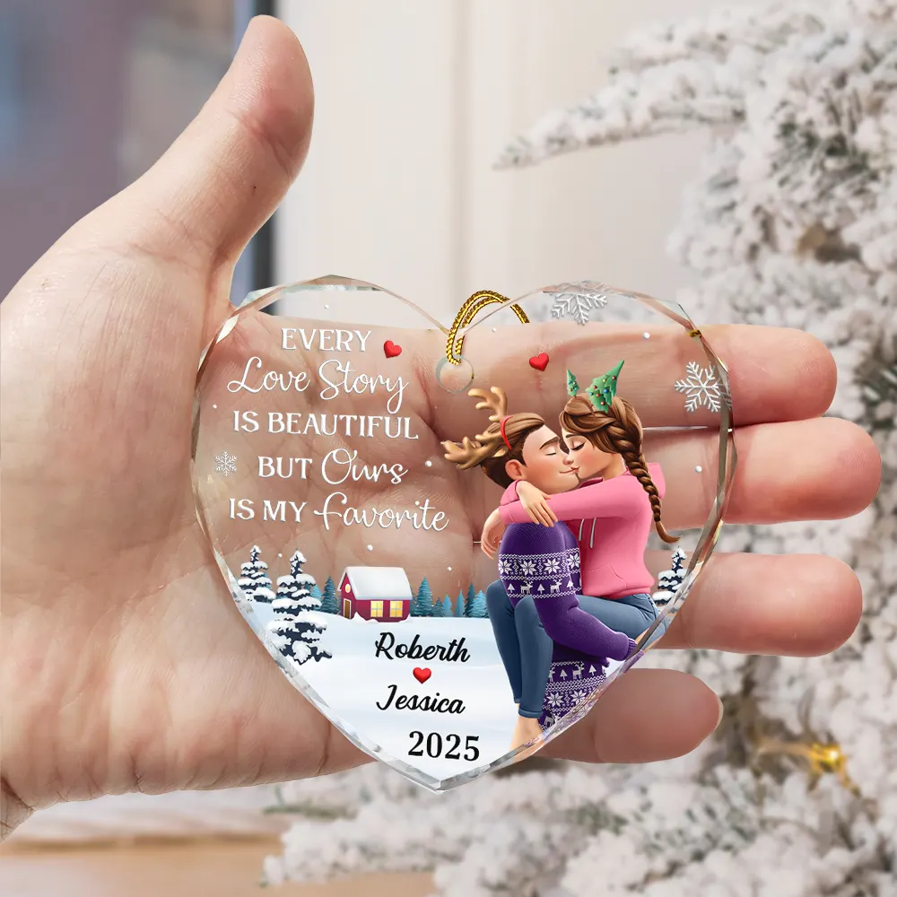 Our Favorite Love Story: Personalized Crystal Heart Christmas Ornament for Couples - Keepsake Gift - Image 3