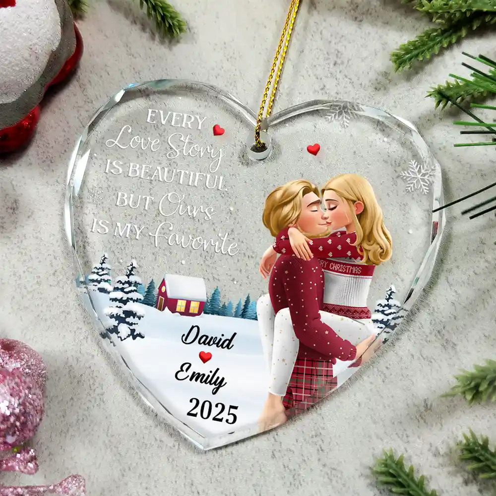Our Favorite Love Story: Personalized Crystal Heart Christmas Ornament for Couples - Keepsake Gift - Image 4