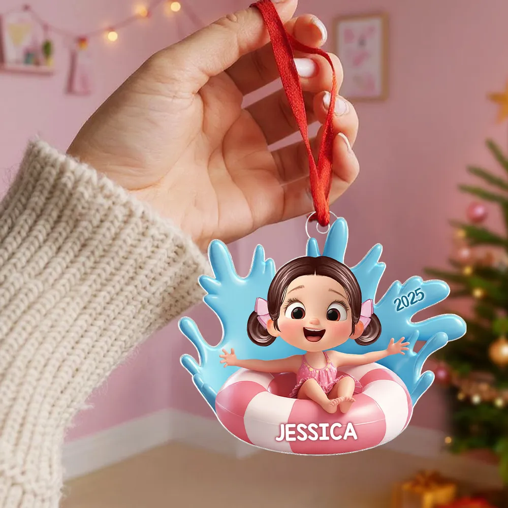 Acrylic Ornament - Cute 3D Pool Float Kid, Customizable Tree Keepsake, unique gift for Kids and Family - Image 3