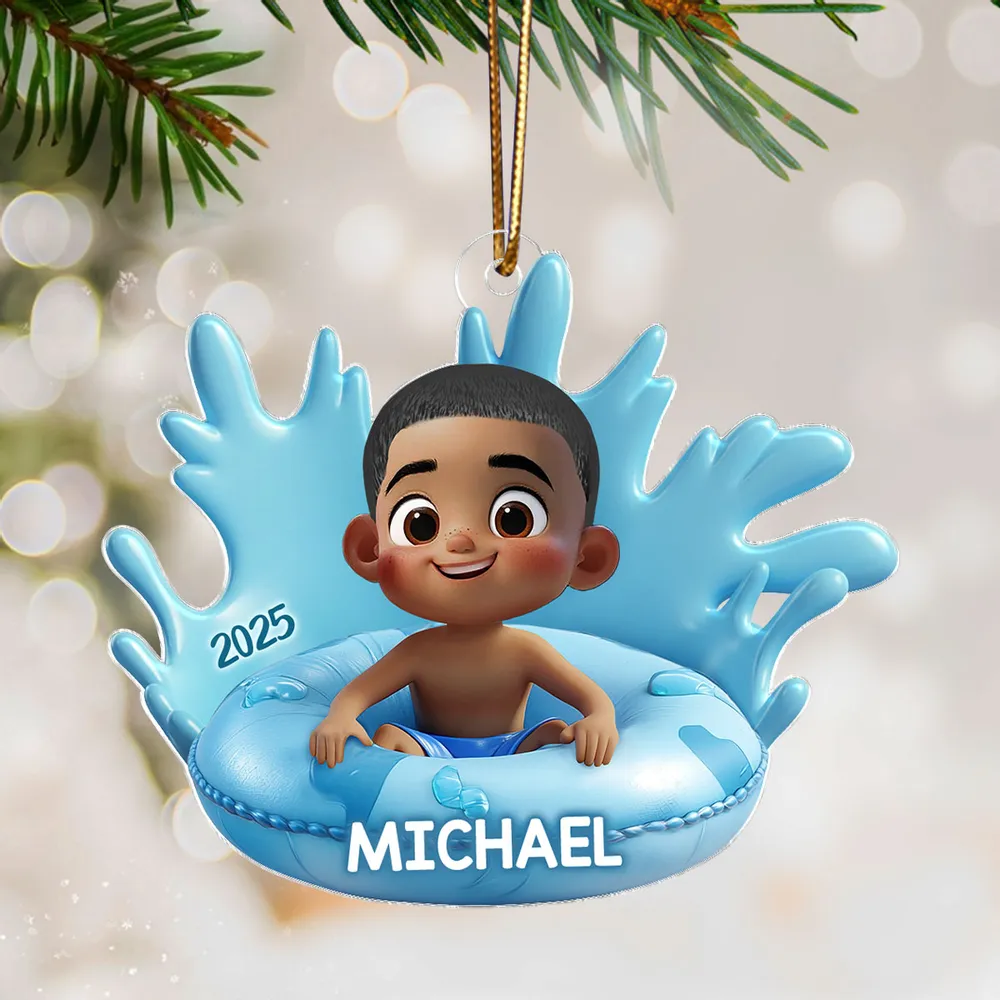 Acrylic Ornament - Cute 3D Pool Float Kid, Customizable Tree Keepsake, unique gift for Kids and Family - Image 5