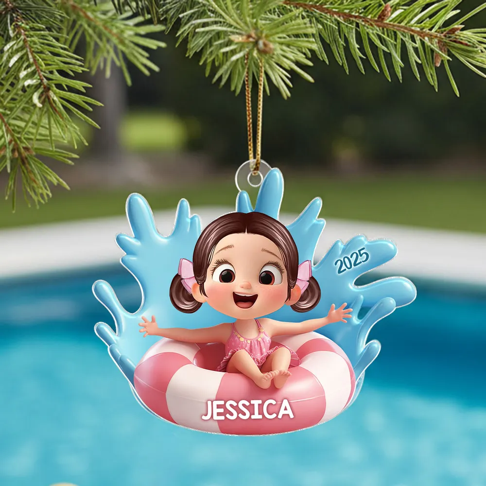 Acrylic Ornament - Cute 3D Pool Float Kid, Customizable Tree Keepsake, unique gift for Kids and Family - Image 6