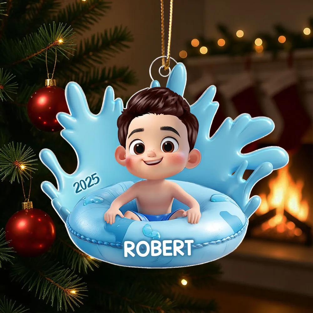 Acrylic Ornament - Cute 3D Pool Float Kid, Customizable Tree Keepsake, unique gift for Kids and Family - Image 7