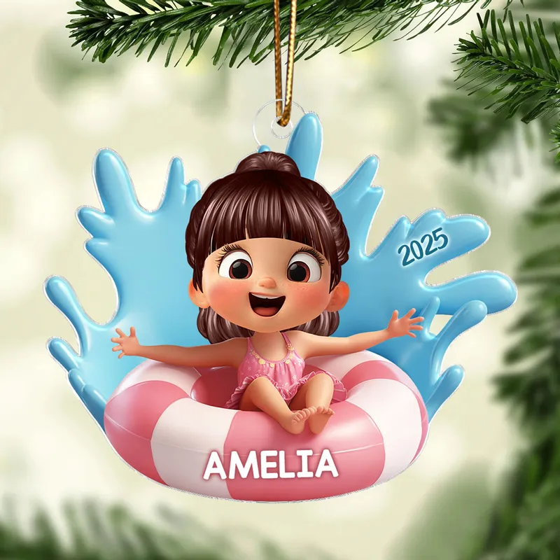 Acrylic Ornament - Cute 3D Pool Float Kid, Customizable Tree Keepsake, unique gift for Kids and Family - Image 8