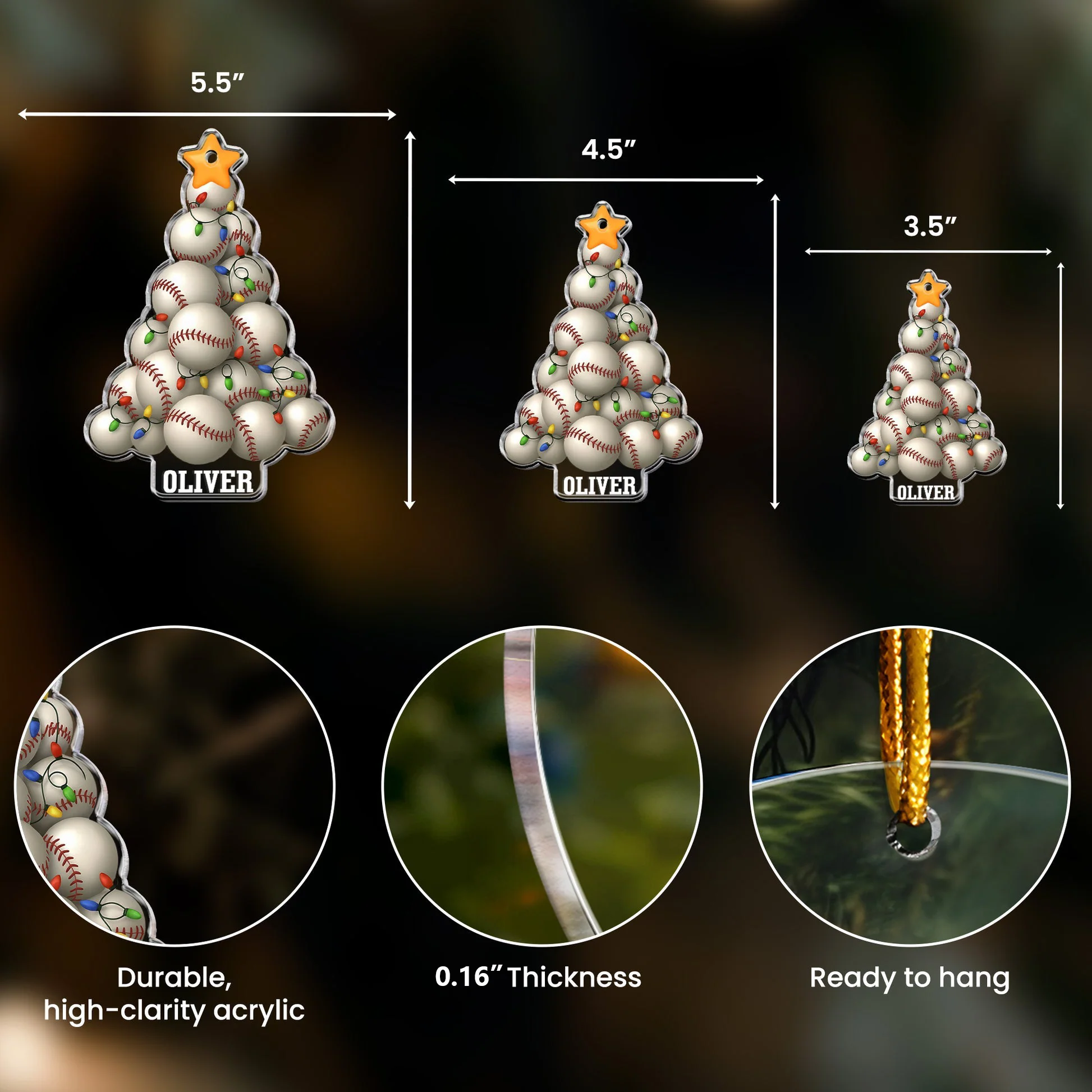 Baseball Tree Acrylic Ornament – Festive Sports Gift for Baseball Fans & Players - Image 5