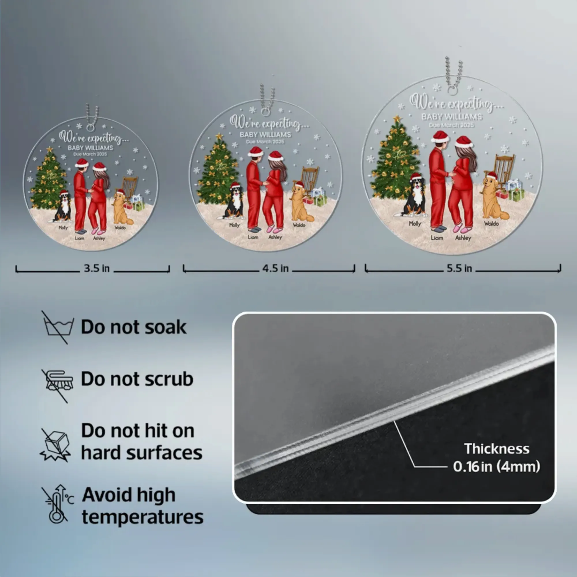 Acrylic Ornament, Expecting Couple by Christmas Tree, Cute Illustration, Unique Gift for Mom-to-Be & New Parents - Image 4