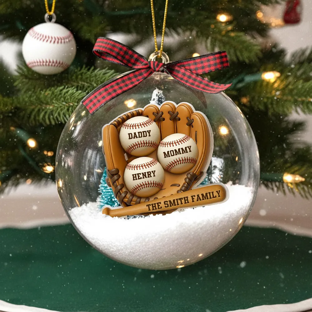 Snow Globe Ornament with Baseball Glove & Softball, Custom Family Keepsake for the Tree, Unique Holiday Gift for Sports Fans - Image 9
