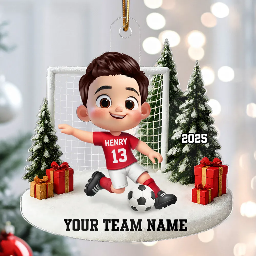 Soccer Kid Acrylic Ornament - Festive Winter Goal Scene, Customizable, Unique Christmas Gift for Young Players & Parents - Image 6