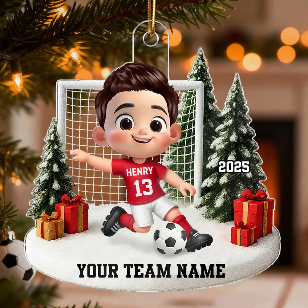 Soccer Kid Acrylic Ornament - Festive Winter Goal Scene, Customizable, Unique Christmas Gift for Young Players & Parents - Image 7