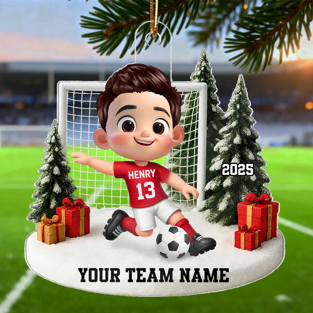 Soccer Kid Acrylic Ornament - Festive Winter Goal Scene, Customizable, Unique Christmas Gift for Young Players & Parents - Image 8