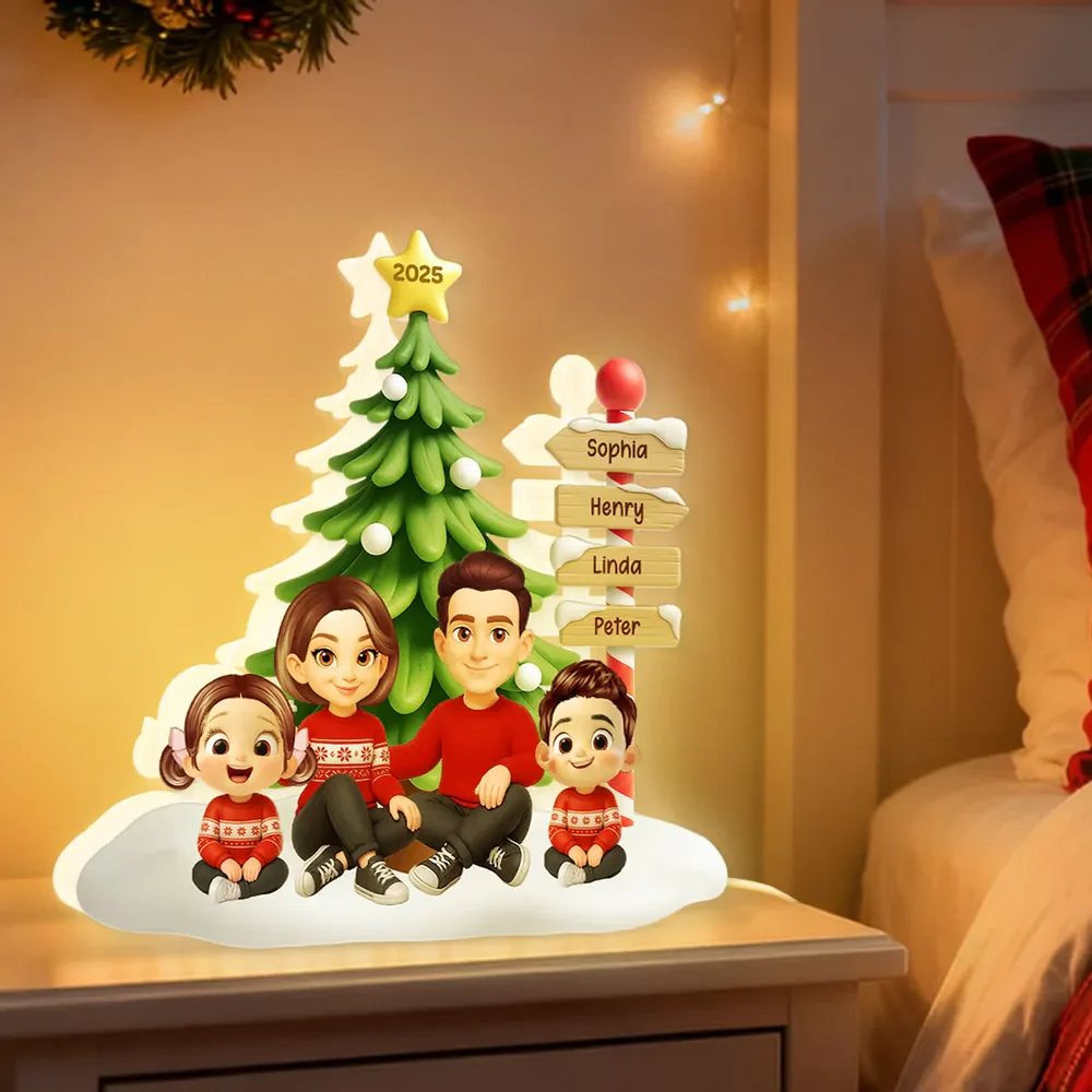 Acrylic Light Box, Custom Family & Pets under Christmas Tree, Soft Warm Glow Décor, a Unique Gift for Mom & Dad - Image 3