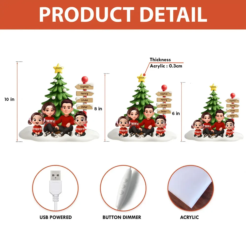 Acrylic Light Box, Custom Family & Pets under Christmas Tree, Soft Warm Glow Décor, a Unique Gift for Mom & Dad - Image 4