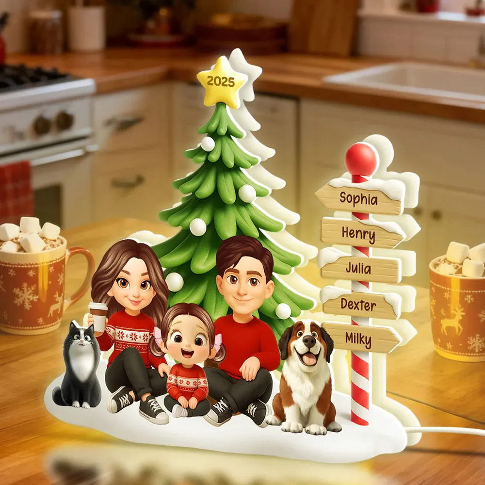 Acrylic Light Box, Custom Family & Pets under Christmas Tree, Soft Warm Glow Décor, a Unique Gift for Mom & Dad - Image 5