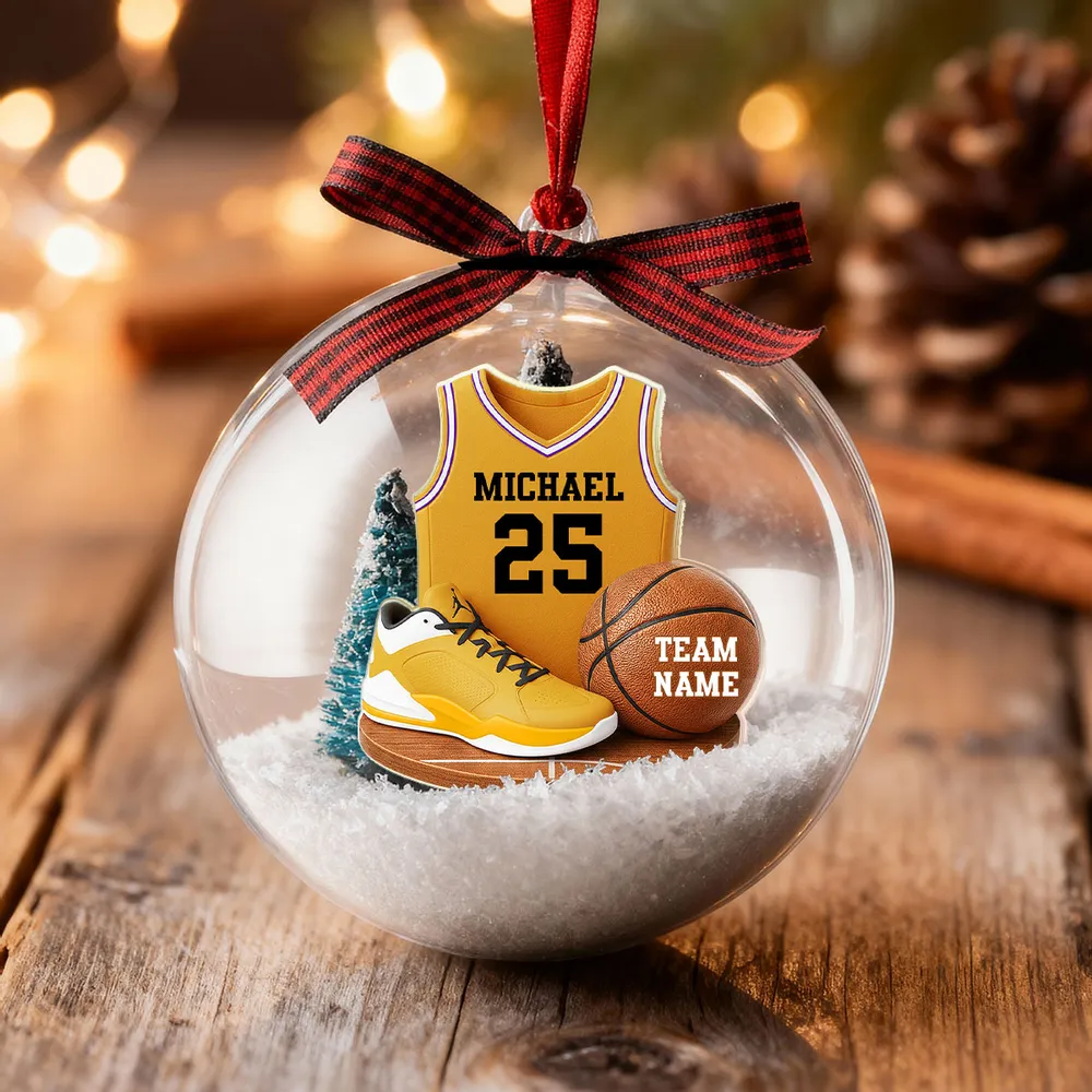 Snow Globe Ornament for Basketball Lovers, Custom Jersey Mini Scene, Unique Christmas Gift for Son or Boyfriend - Image 4