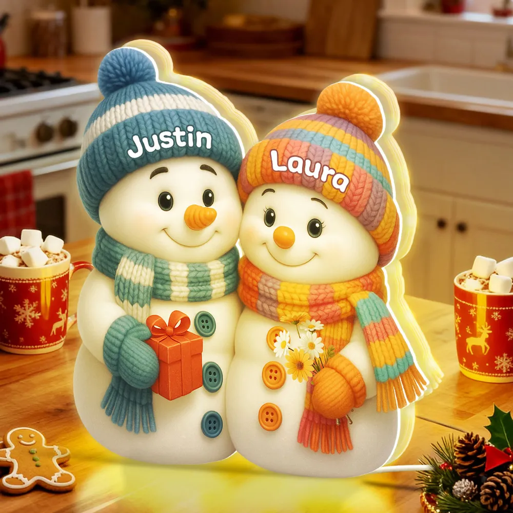 Snowman Couple Acrylic Light Box – Cozy Winter Glow, Perfect Gift for Lovers & Christmas Décor - Image 10