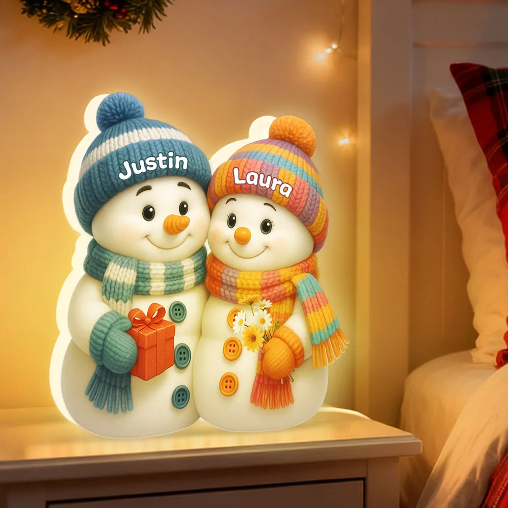 Snowman Couple Acrylic Light Box – Cozy Winter Glow, Perfect Gift for Lovers & Christmas Décor - Image 11