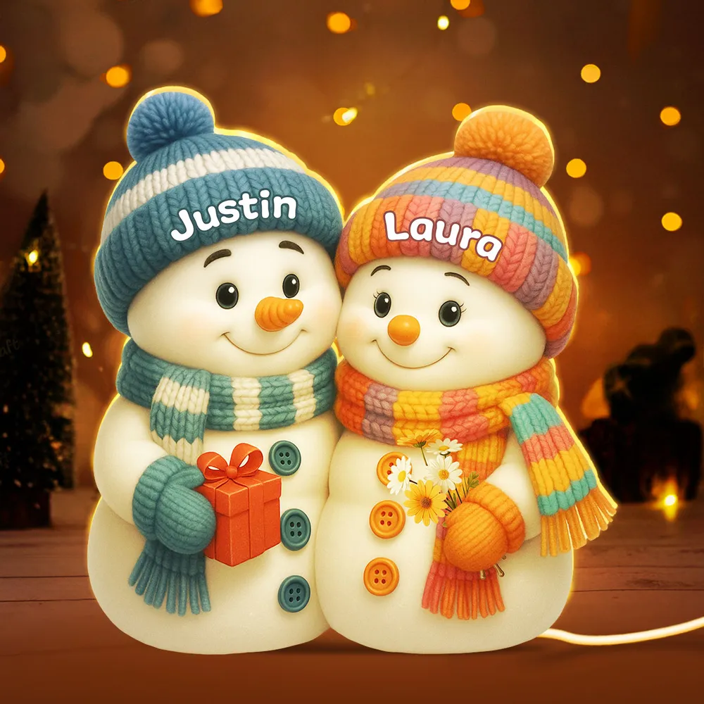 Snowman Couple Acrylic Light Box – Cozy Winter Glow, Perfect Gift for Lovers & Christmas Décor - Image 2