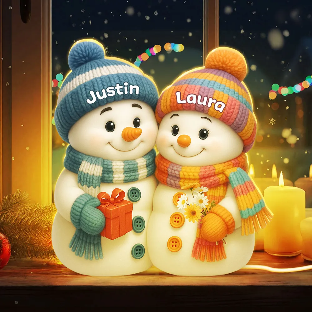 Snowman Couple Acrylic Light Box – Cozy Winter Glow, Perfect Gift for Lovers & Christmas Décor - Image 3