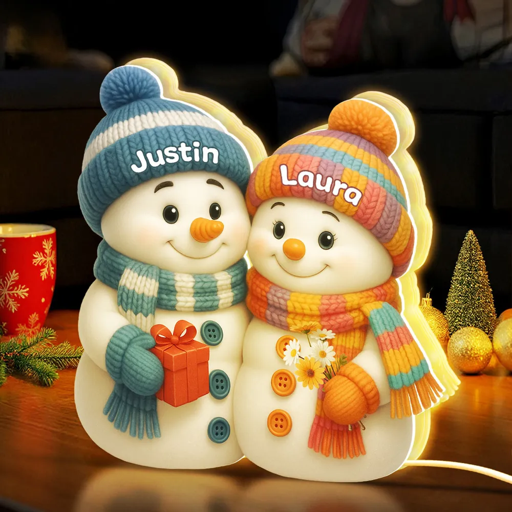 Snowman Couple Acrylic Light Box – Cozy Winter Glow, Perfect Gift for Lovers & Christmas Décor - Image 6