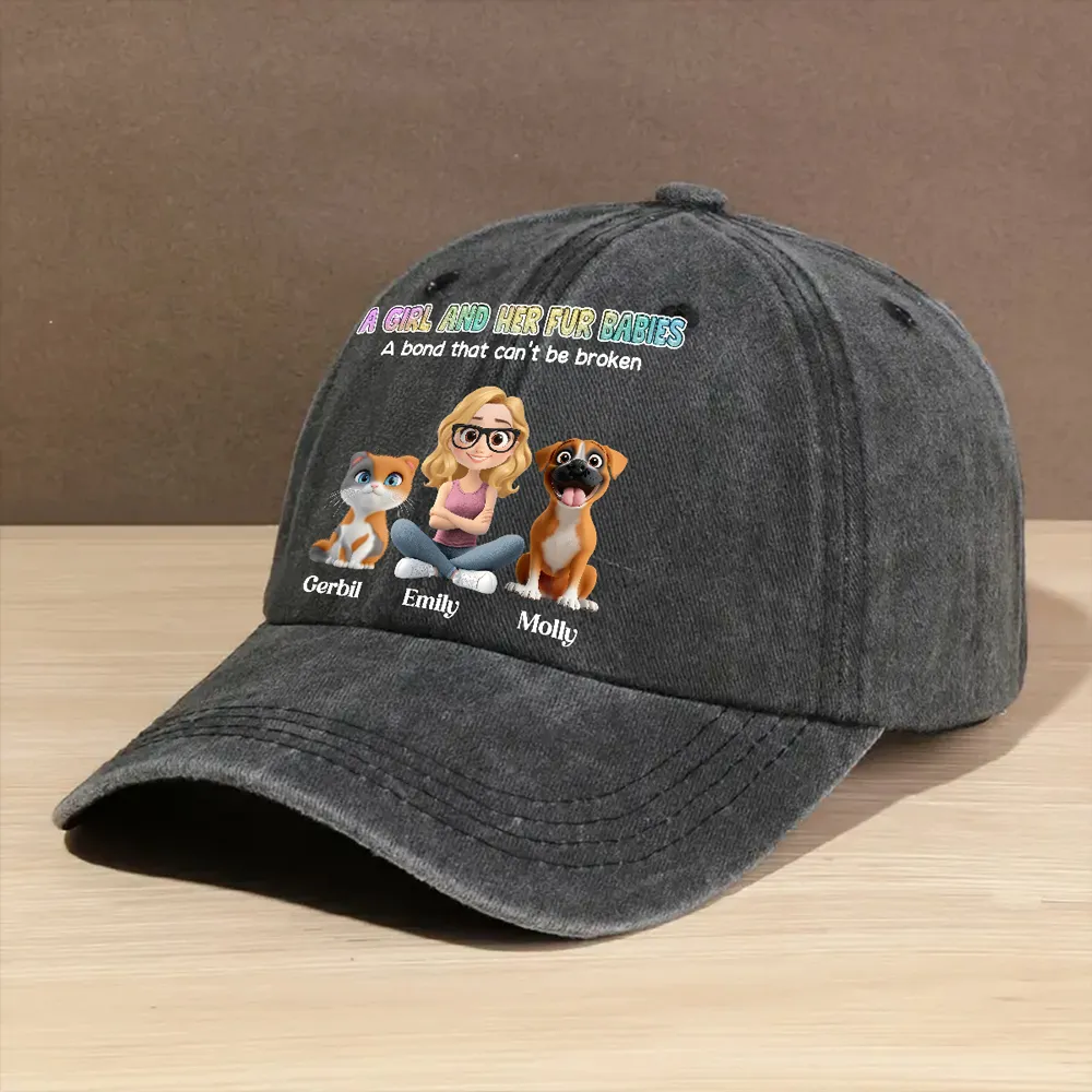 Denim Baseball Cap, Vintage Washed, Custom Pet Graphic, Casual Sun Shield, Unique Gift for Dog & Cat Moms - Image 3