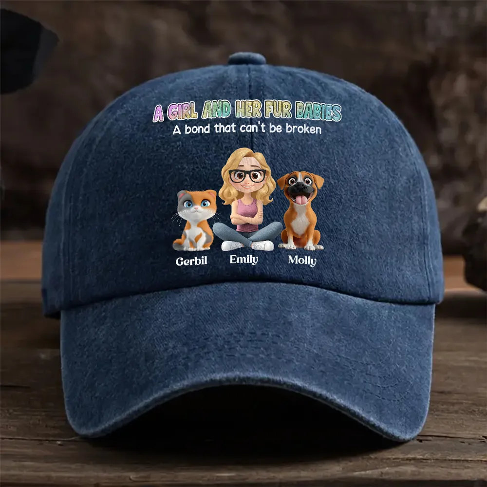 Denim Baseball Cap, Vintage Washed, Custom Pet Graphic, Casual Sun Shield, Unique Gift for Dog & Cat Moms - Image 5