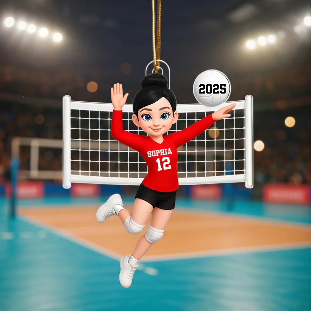 Custom Volleyball Girl Acrylic Ornament with name & number design, sports-themed holiday decoration and perfect gift for athletes - Image 2