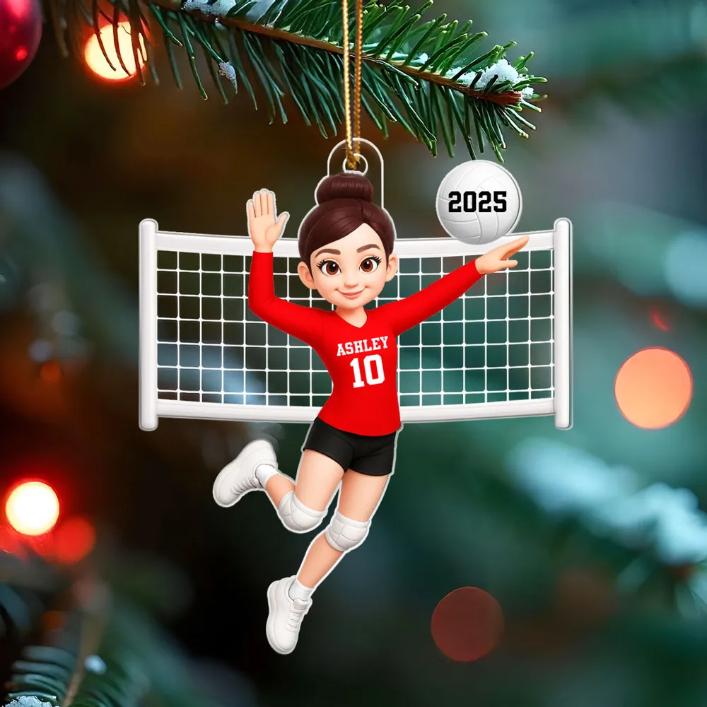 Custom Volleyball Girl Acrylic Ornament with name & number design, sports-themed holiday decoration and perfect gift for athletes - Image 5