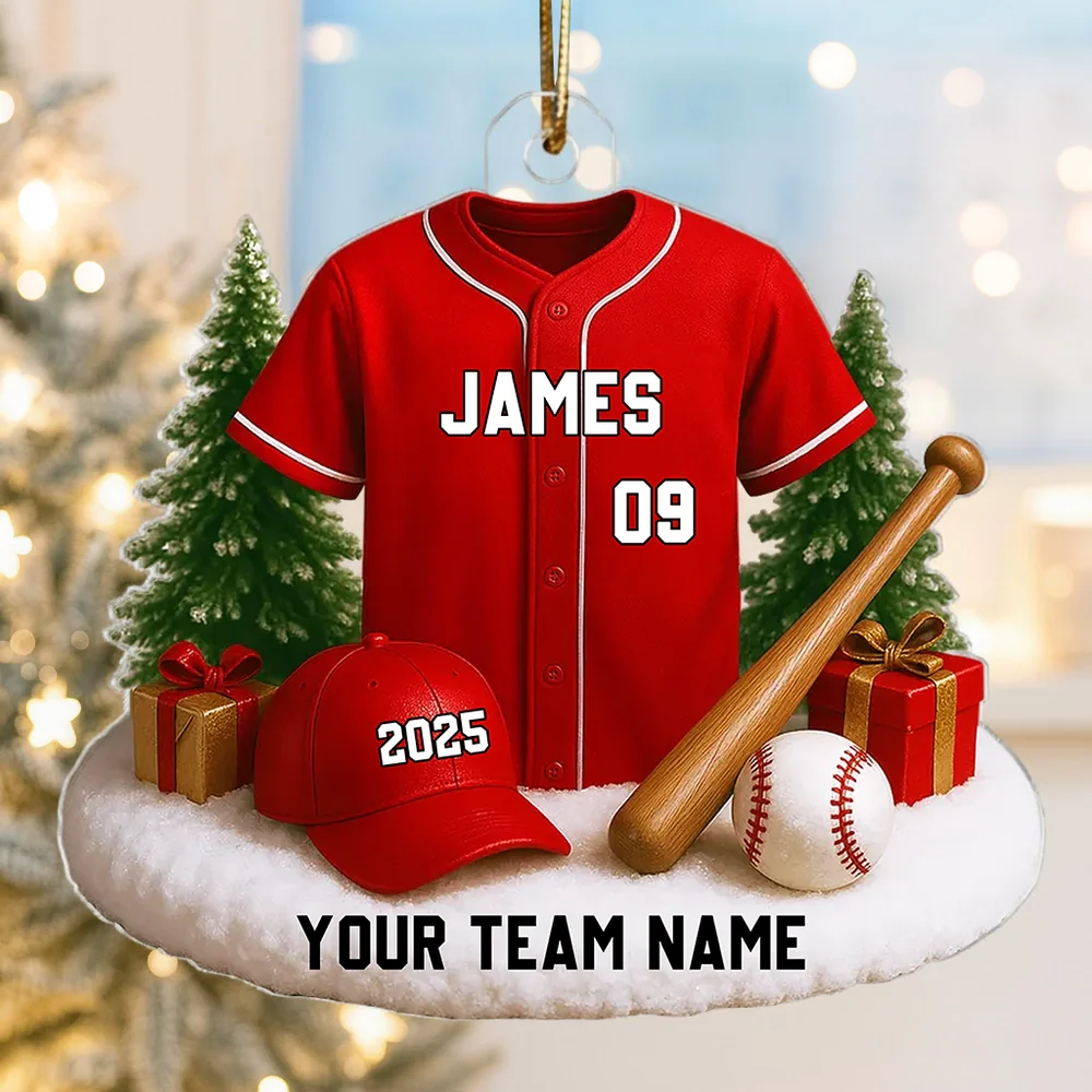 Custom Baseball Jersey Acrylic Ornament with name & number personalization, perfect team or fan holiday gift - Image 2