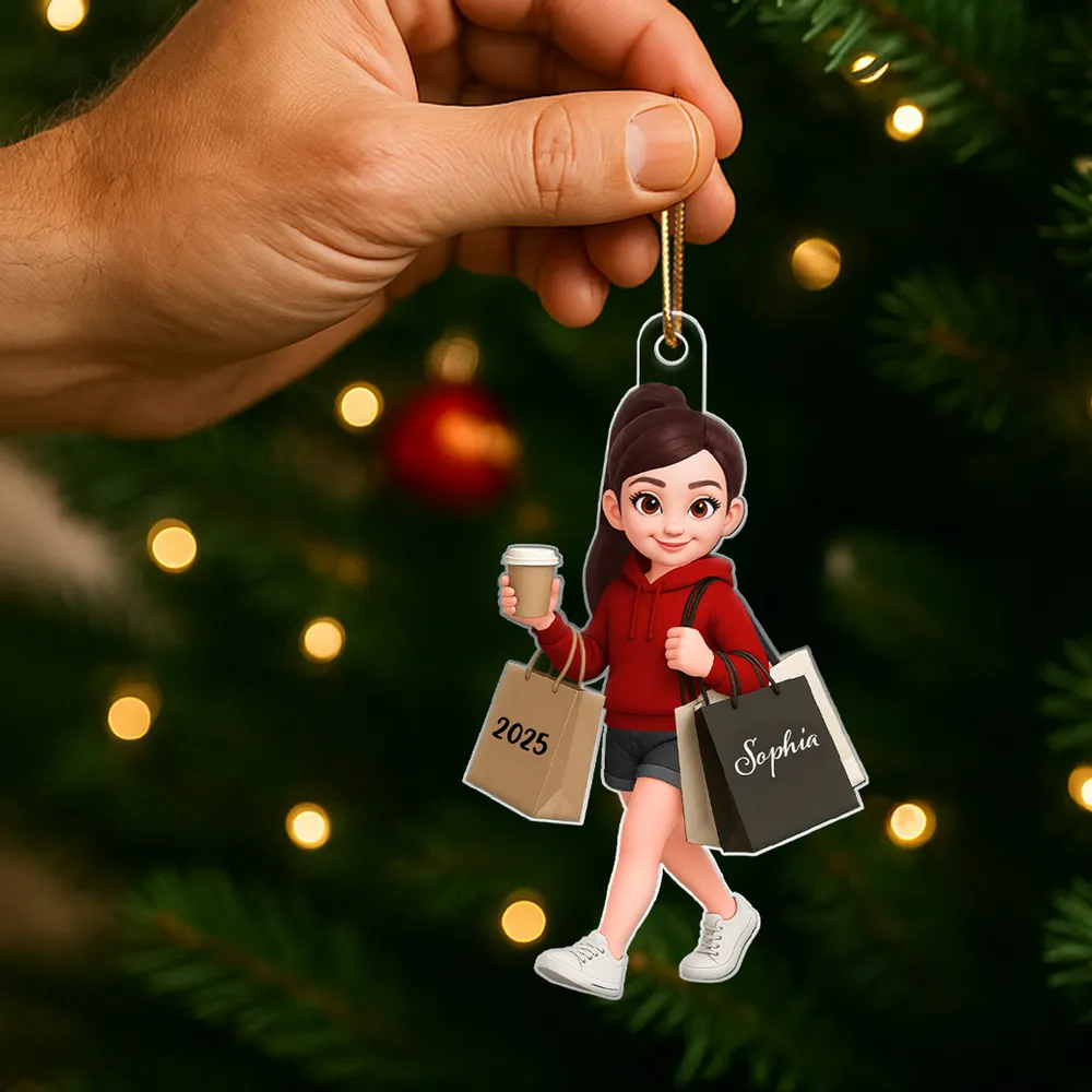 Ornament - Personalized Cute Shopper with Coffee, Cartoon, Easy to Hang, Unique Gift for Best Friend or Daughter - Image 6