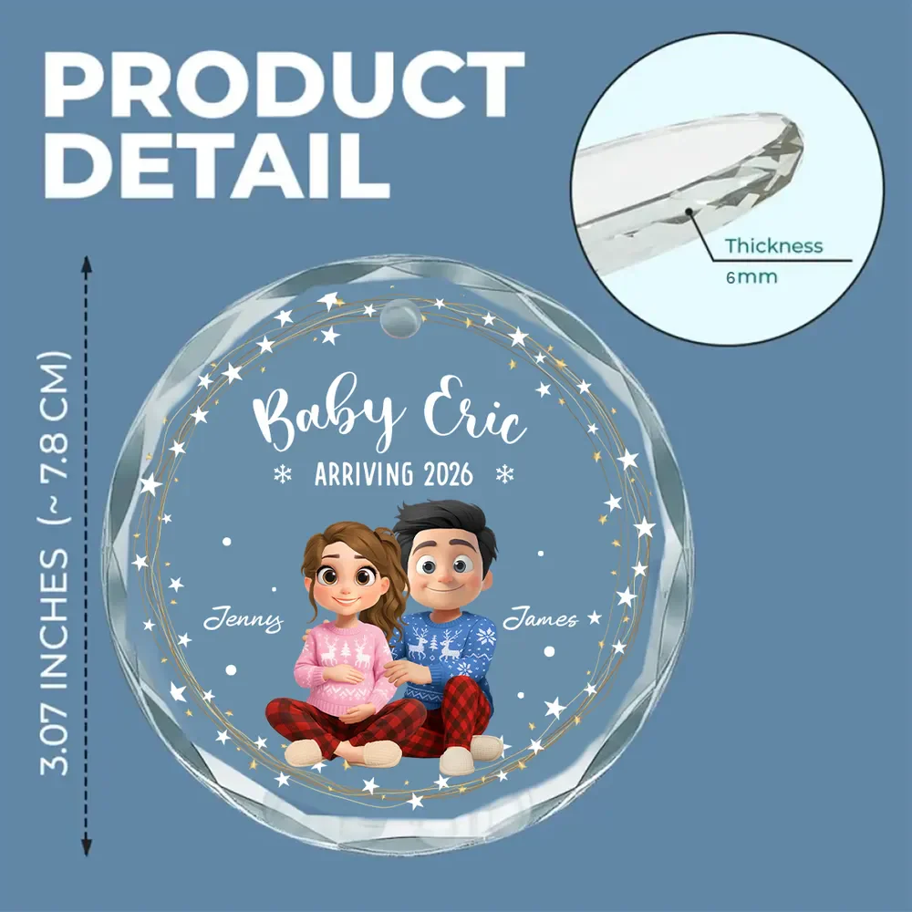 Crystal Ornament for Baby Announcement with cute couple illustration, heartwarming keepsake and perfect family gift - Image 4