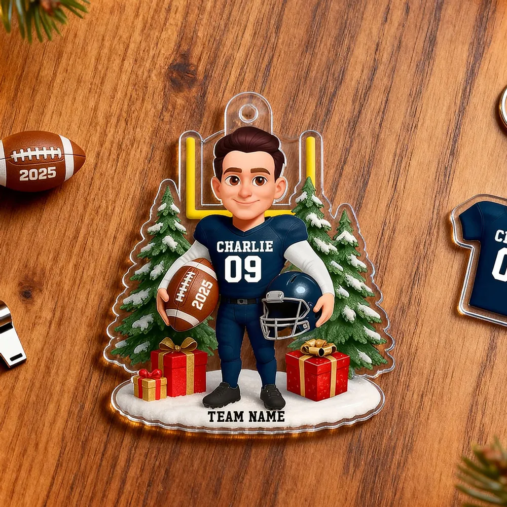Acrylic Ornament Cute Football Player with Gifts & Trees, Festive Decor, Creative Gift for Kids and Football Lovers - Image 10