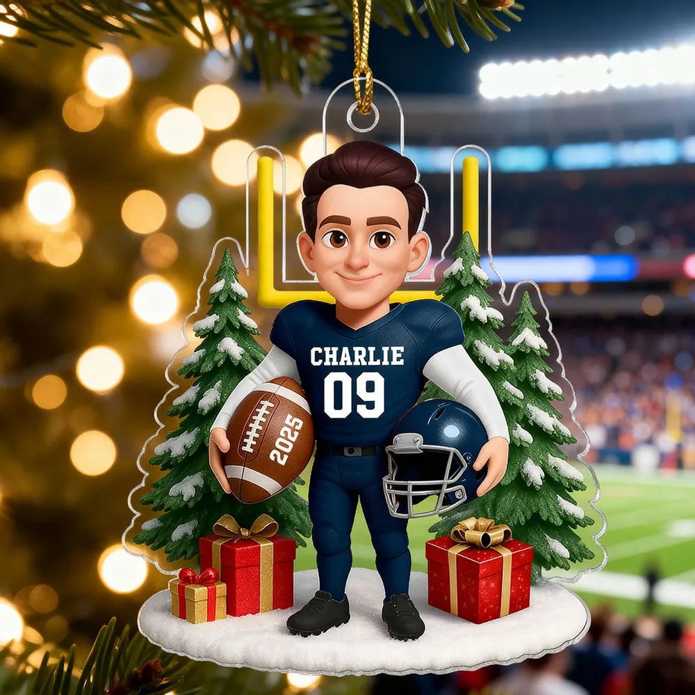 Acrylic Ornament Cute Football Player with Gifts & Trees, Festive Decor, Creative Gift for Kids and Football Lovers - Image 11