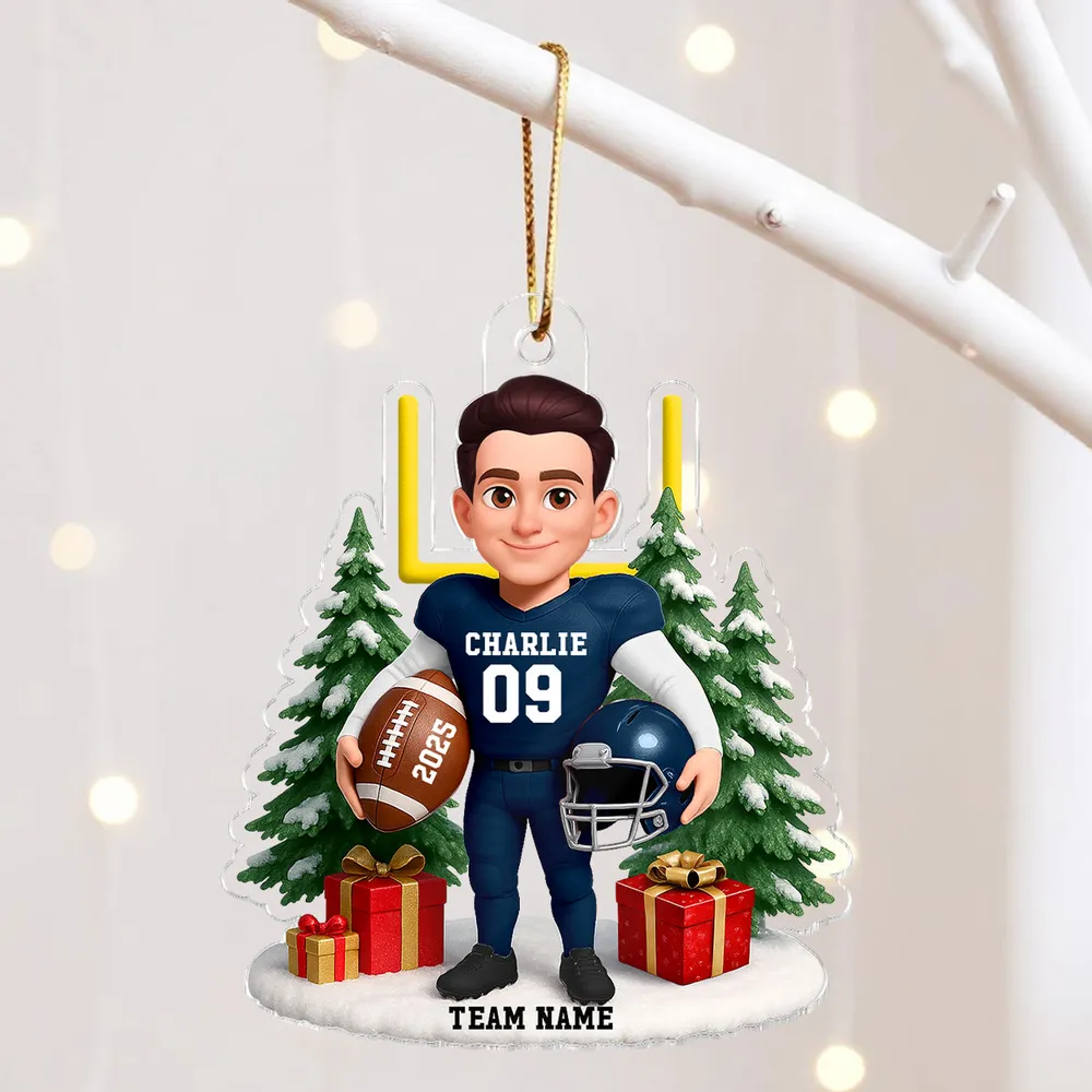 Acrylic Ornament Cute Football Player with Gifts & Trees, Festive Decor, Creative Gift for Kids and Football Lovers - Image 12