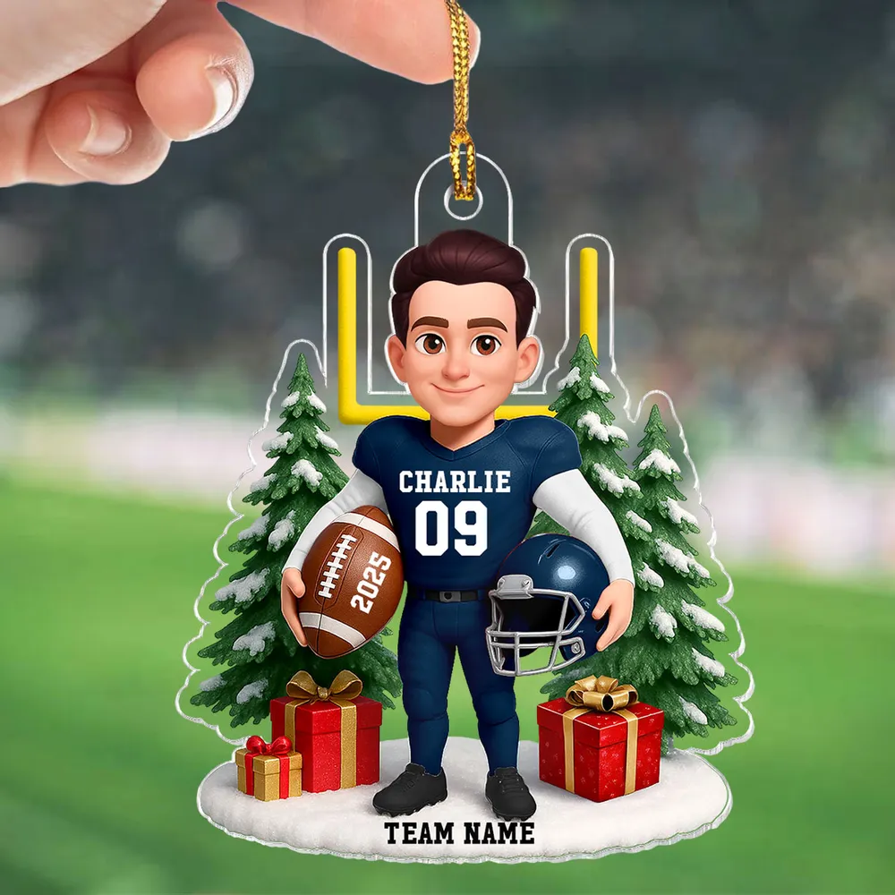 Acrylic Ornament Cute Football Player with Gifts & Trees, Festive Decor, Creative Gift for Kids and Football Lovers - Image 13