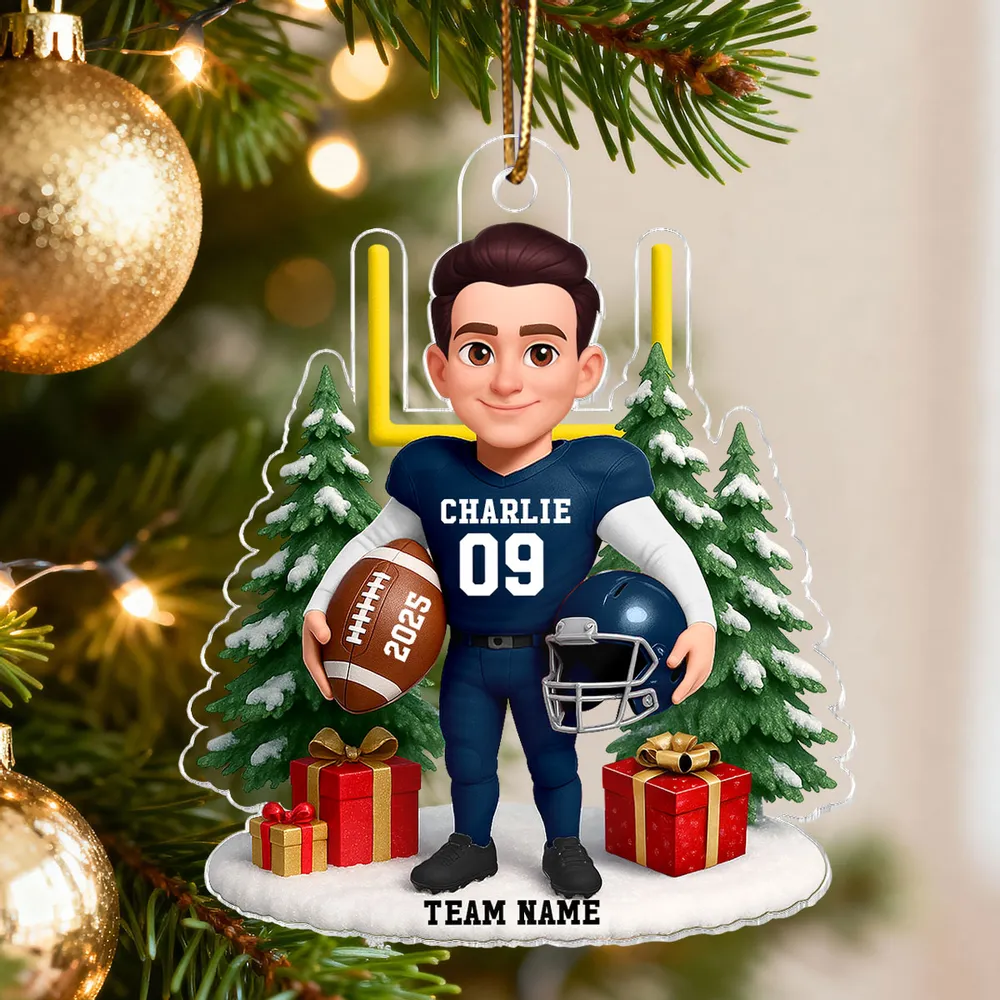 Acrylic Ornament Cute Football Player with Gifts & Trees, Festive Decor, Creative Gift for Kids and Football Lovers - Image 2